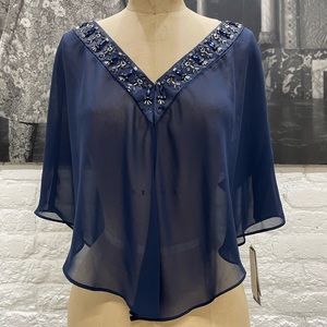 Navy Chiffon Beaded Capelet